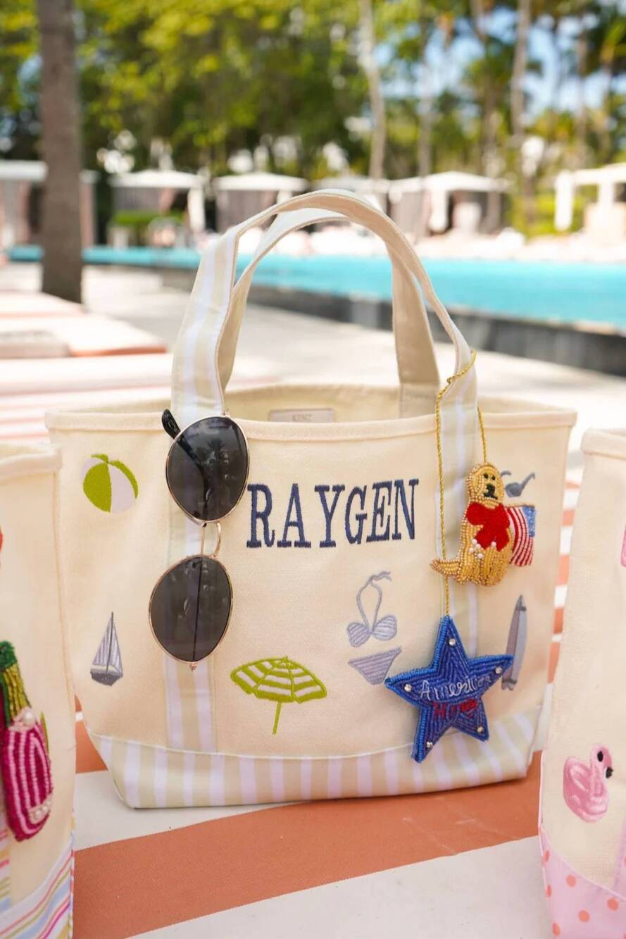 NEW KENZKUSTOMZ women's icon mini embroidered canvas tote in sea stripes